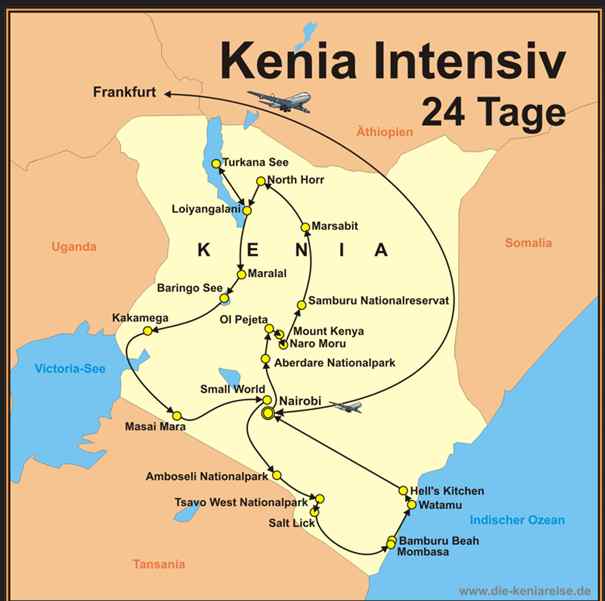 Reiseroute der Kenia Intensiv Studienreise